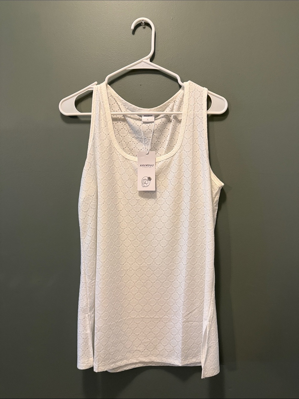 White Eyelet Scoop Neck Tank